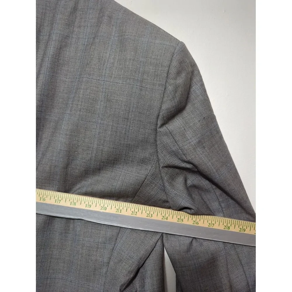 Hart Schaffner Marx Gold Trumpeter Men Gray Glen Plaid Worsted Wool Suit 48L 42W